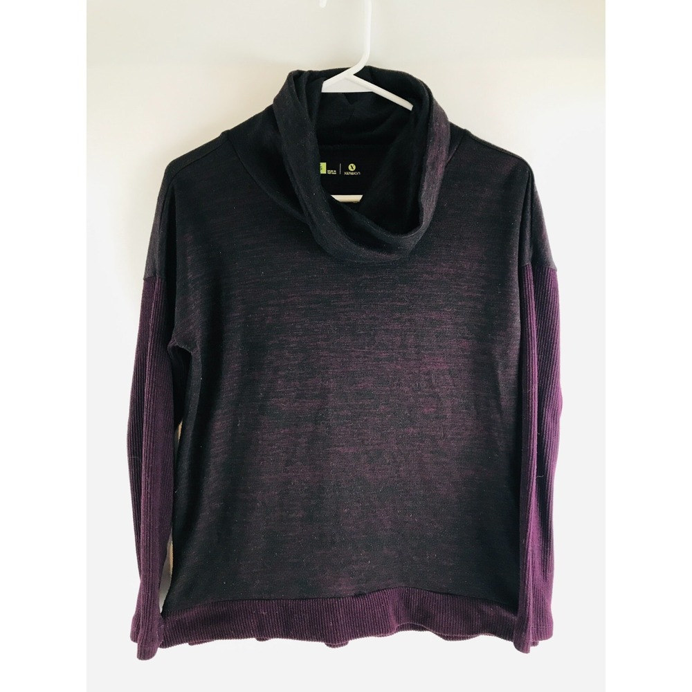 Xersion Sweater Women's Size Small Purple Black Heather Cowl Neck Ribbed Sleeve